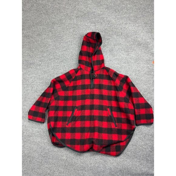 Vintage Woolrich Wool Popover Hooded Poncho Women's L Buffalo Check Plaid USA